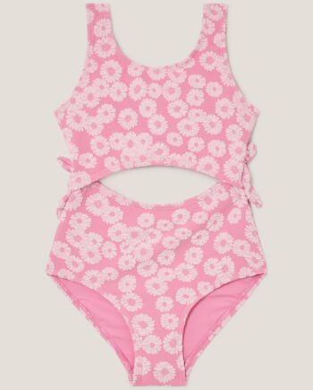 Floral Jacquard Cut-Out Swimsuit Pink