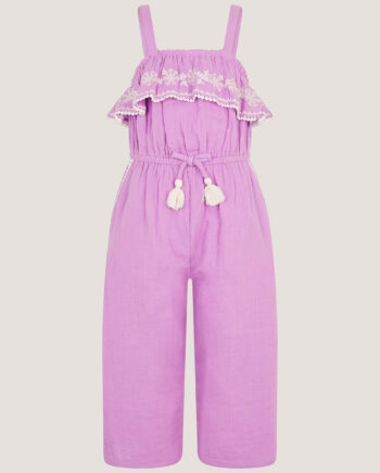 Embroidered Ruffle Tassel Jumpsuit Purple