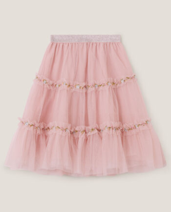 Floral Embroidered Tulle Skirt Pink