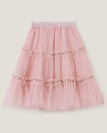 Floral Embroidered Tulle Skirt Pink