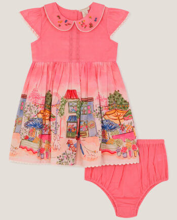 Baby London Scene Dress & Knickers Set Pink