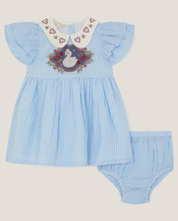 Baby Swan Embroidered Dress & Knickers Set Blue