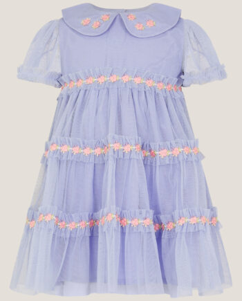 Baby Floral Embroidered Tulle Dress Blue