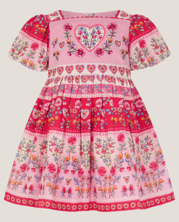 Baby Heart Embroidered Floral Print Dress Pink