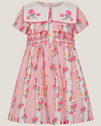 Baby Floral Stripe Square Collar Dress Pink
