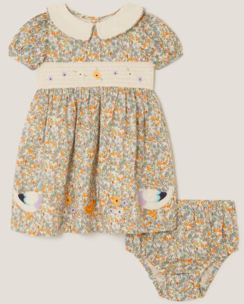 Baby Darcie Duck Smocked Dress & Knickers Set Yellow
