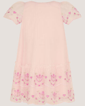 Baby Heart Embroidered Mesh Party Dress Pink