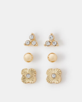 3-Pack Clove Stud Earrings Gold