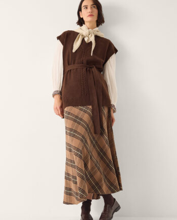 COHEN TIE WAIST CABLE KNIT VEST BROWN