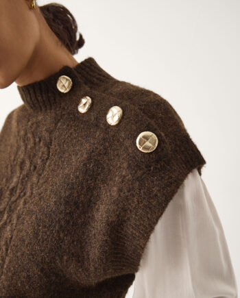 Coli High Neck Cable Knit Vest Brown