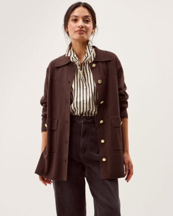 Nina Button Knit Jacket Brown