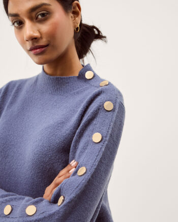 BREDA FUNNEL NECK BUTTON JUMPER BLUE