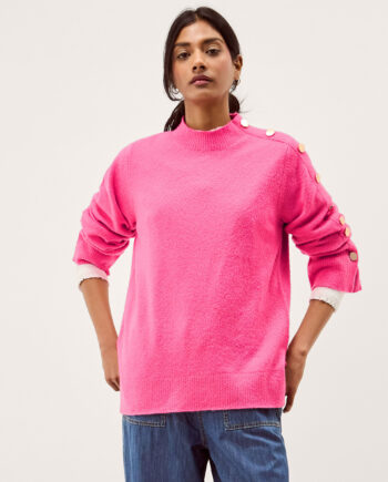 Breda Funnel Neck Button Jumper Pink