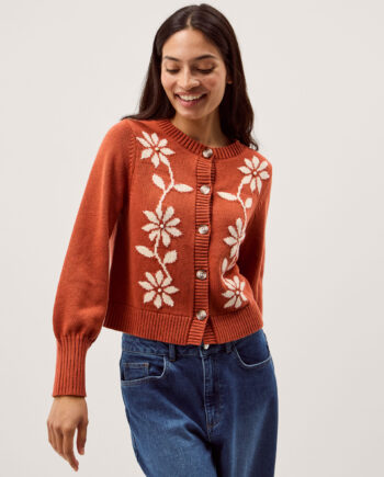 FIONA FLORAL EMBROIDERED CARDIGAN ORANGE