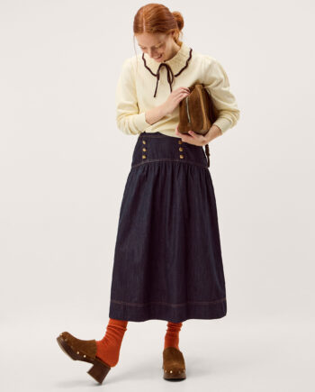 Lucy Button Denim Midi Skirt Blue