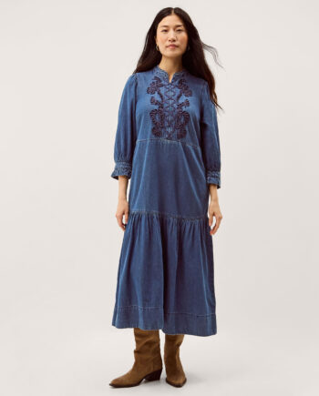 Melissa Embroidered Denim Midi Dress Blue