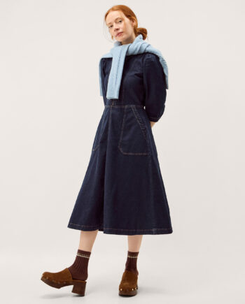 Erin Zip Denim Midi Dress Blue