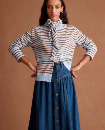 Tamsin Button Denim Midi Skirt Blue