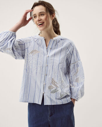 MAIA EMBROIDERED STRIPE BLOUSE BLUE