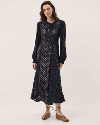 Reese Polka Dot Print Midi Dress Blue