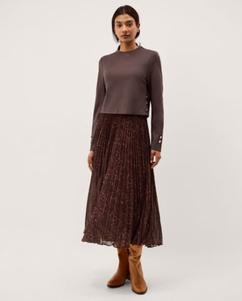 Archi Leopard Print Pleated Midi Dress Brown