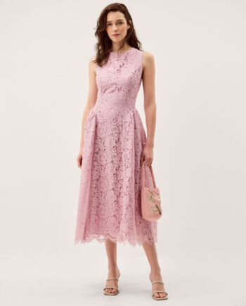 Lydia Sleeveless Lace Midi Dress Pink
