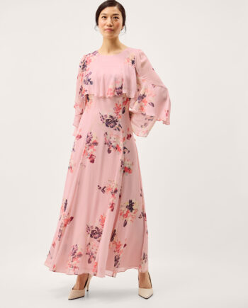 Amber Floral Cape Maxi Dress Pink