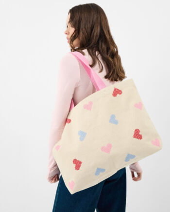CROSS STITCH HEART SHOPPER BAG