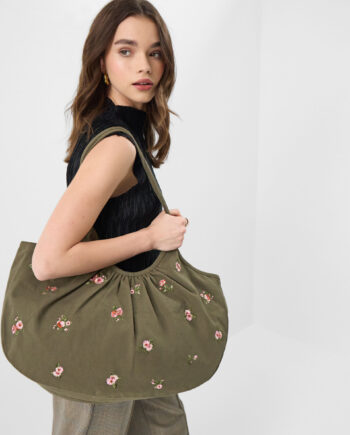 OVERSIZED FLORAL EMBROIDERED SHOULDER BAG