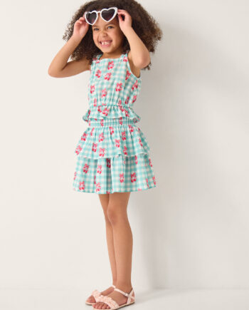 Gingham Cherry Skirt Set Green