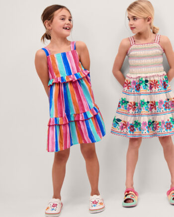 Rainbow Stripe Tiered Dress Multi