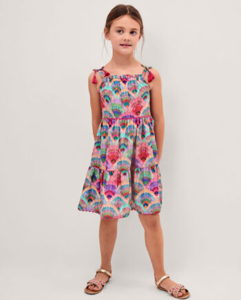 Rainbow Shell Tiered Dress Multi
