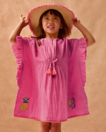 Embroidered Cotton Kaftan Pink