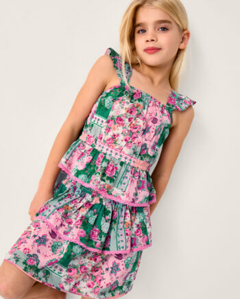 Floral Patchwork Top & Skirt Set Green