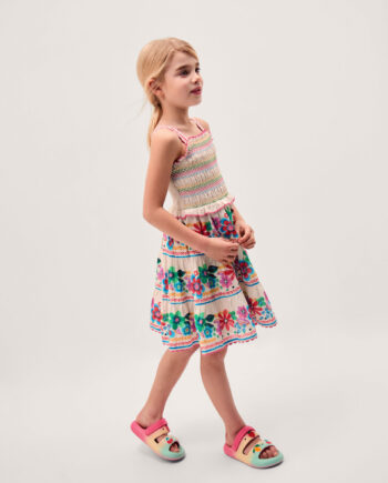 Floral Print Shirred Dress White