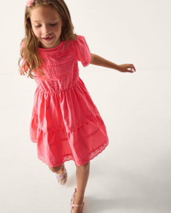Broderie Tiered Dress Pink