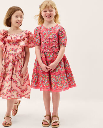 Floral Broderie Puff Sleeve Dress Pink
