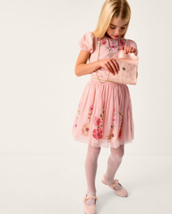 Floral Embroidered Top & Skirt Set Pink