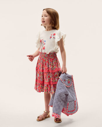 Floral Print Tiered Skirt Pink