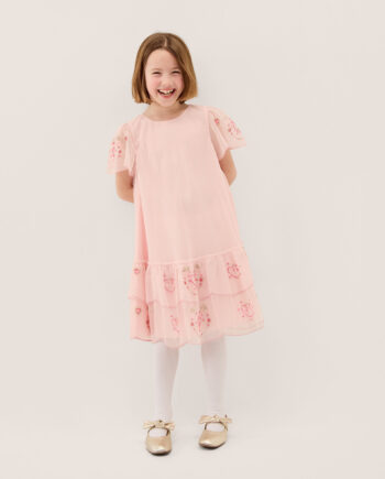 Heart Embellished Mesh Party Dress Pink