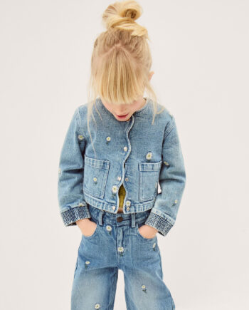 Embroidered Daisy Denim Jacket Blue