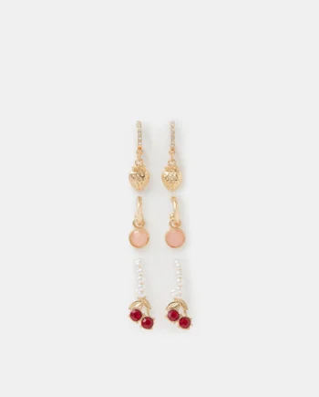 3-Pack Cherry Pearl Hoop Earrings