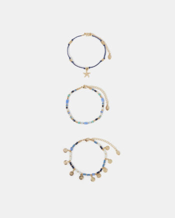 3-PACK CHARM BEADED ANKLETS