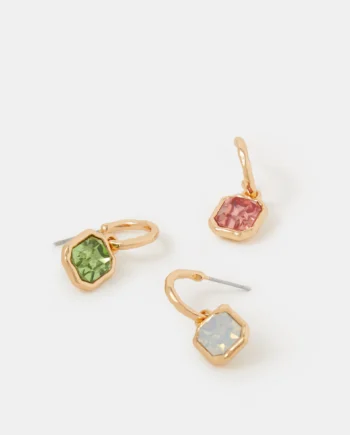 3-Pack Gem Drop Hoop Earrings