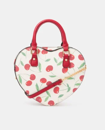 Cherry Print Heart Crossbody Bag