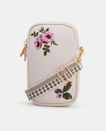 FLORAL EMBROIDERED PHONE BAG
