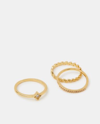 3-PACK 14CT GOLD-PLATED DIAMANTÉ RINGS GOLD