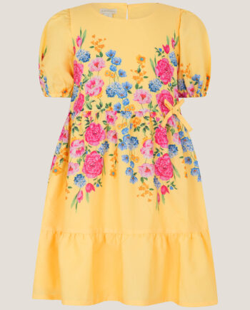 Floral Puff Sleeve Dress Yellow