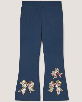 Sequin Bow Kick Flare Leggings Blue