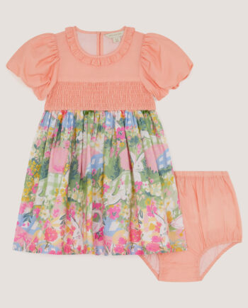 Baby Bunny Print Dress & Knickers Set Yellow